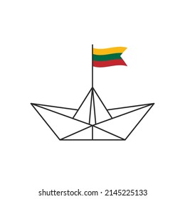 Paper boat icon. A boat with the flag of Lithuania. Vector illustration