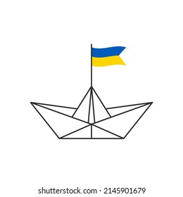 Paper boat icon. A boat with the flag of Ukraine. Vector illustration