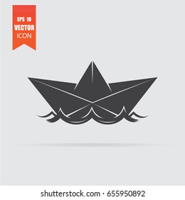 Paper boat icon in flat style isolated on grey background. For your design, logo. Vector illustration.