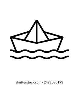 Paper boat icon linear logo mark in black and white