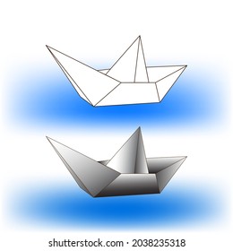 Paper boat icon. The sign is black and white and with a gradient.