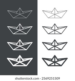 Paper boat icon. Symbol of travel or sailing, change or freedom. Children's symbol of hope. A boat folded from a sheet of paper or newspaper.