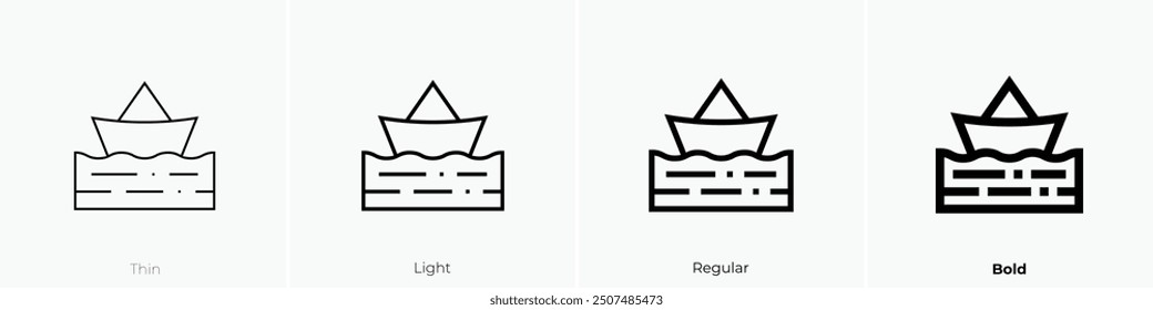 Papierboot-Symbol. Dünnes, helles Design im regulären und kühlen Stil, einzeln auf weißem Hintergrund