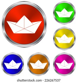 paper boat icon - vector glossy colourful buttons