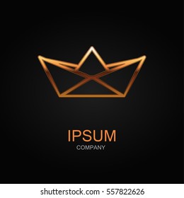 Paper boat icon. Vector Illustration. Design logo element. Isolated on black background.