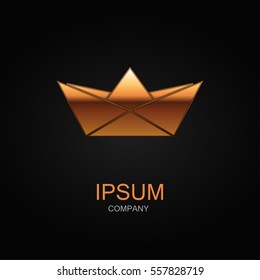 Paper boat icon. Vector Illustration. Design logo element. Isolated on black background.