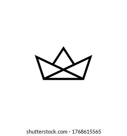 icono del barco de papel vector aislado en el icono de estilo de línea negra, estilo aislado en fondo blanco
