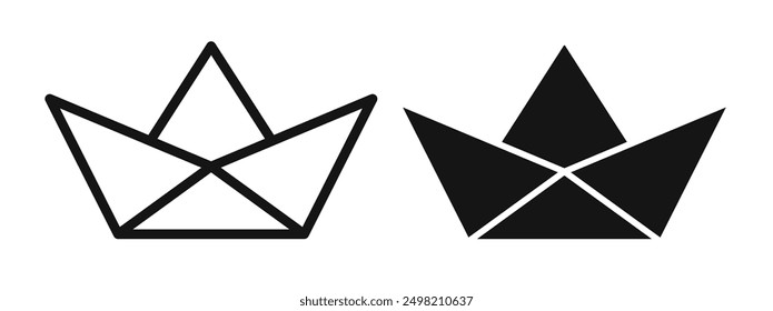 Barco de papel iconicon colección de Vector en estilo delineado y sólido