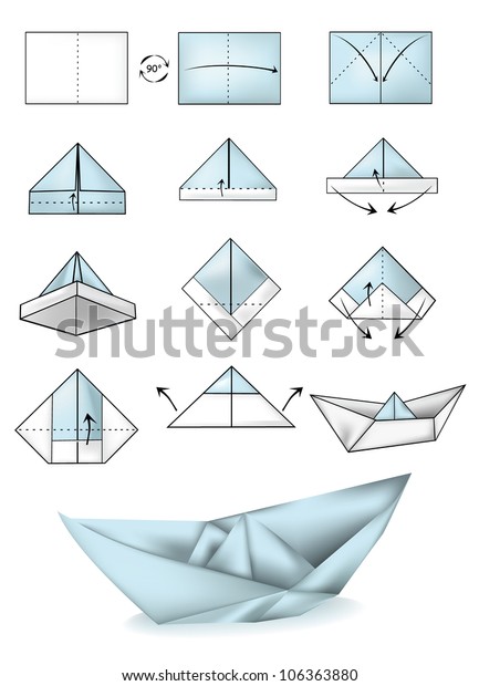 Paper Boat Instructions Illustration Tutorial Stock Vector ...