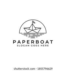 Paper boat line art logo vector illustration design , paper boat for study , company template