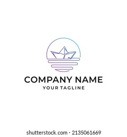 Paper boat line art logo design