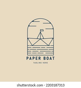 paper boat line art logo, icon and symbol, with emblem vector illustration design