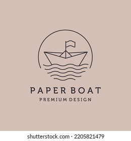 paper boat line art logo vector graphic design illustration, paperboat and water symbol design