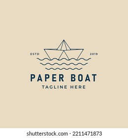 logotipo de arte de línea de barco de papel minimalista , diseño de ilustración vectorial