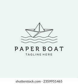 paper boat line art logo vector minimalist illustration origami nature design