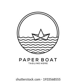 paper boat line art minimalist logo vector symbol illustration design