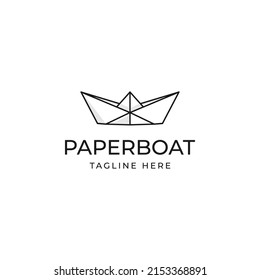 paper boat line art minimalist logo vector symbol illustration design