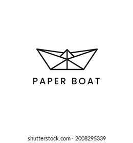 Paper boat line art minimalistic logo symbol vector illustration design, perfect for various business identities
