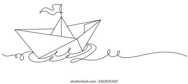 Paper boat line art style vector illustration