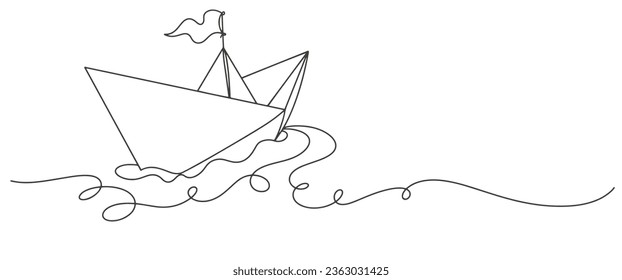 Paper boat line art style vector illustration