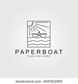 paper boat linear emblem logo vector vintage illustration 