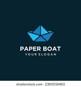 diseño de logotipo de barco de papel con transporte