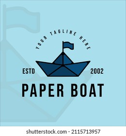 paper boat logo vintage with outline line art vector illustration template icon graphic design. origami boat concept with typography style