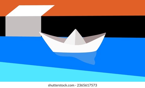paper boat on the night street, high quality vector