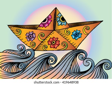 Paper Boat on the waves
