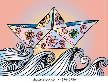 Paper Boat on the waves