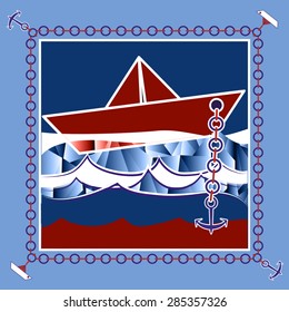 Paper Boat on the waves. Eps10 vector