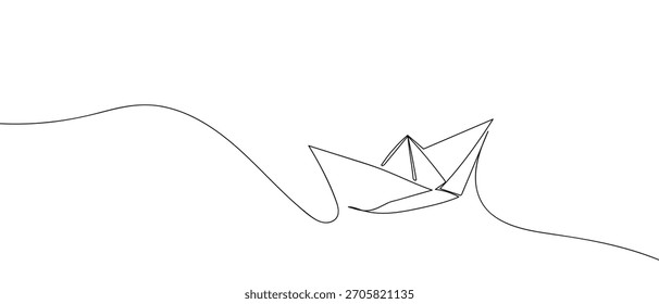 Paper boat in one continuous line one line vector illustration.