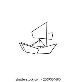 paper boat one line vector illustration art hand draw .