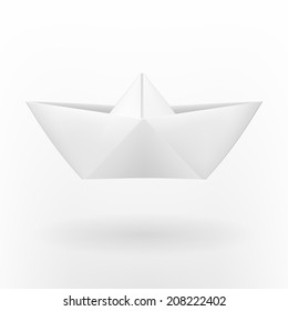 Paper boat with origami effect. Realistic vector illustration.