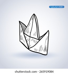 paper boat, Origami  hand drawn illustration.