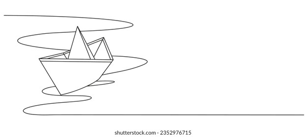 Paper boat origami line art vector illustration