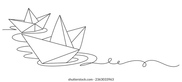 Paper boat origami line art style vector illustration