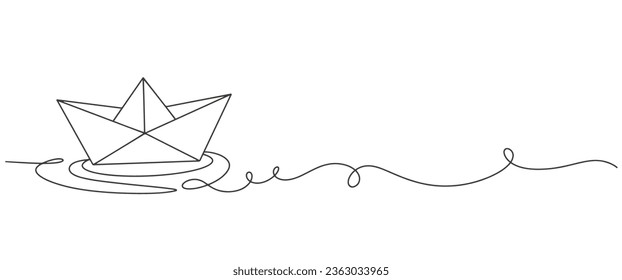 Paper boat origami line art style vector illustration