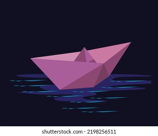 Paper boat origami in the river for illustration image and background