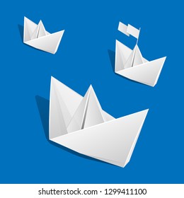 Paper Boat. Origami boat vector illustrations set.