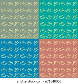 Paper boat. Origami boat. Vector ship. Boat on the wave.