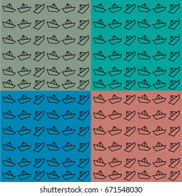 Paper boat. Origami boat. Vector ship. Boat on the wave.