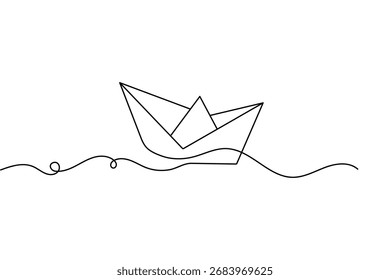 Contorno de barco de papel em uma linha de desenho simples contínua ilustração vetor estilo minimalista