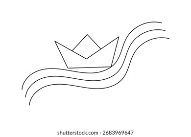 Paper boat outline in simple continuous one line drawing minimalist style vector illustration