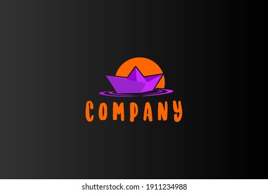 paper boat overlapping logo colorful vector emblem illustration design