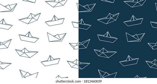 Paper Boat pattern on white and blue background.
