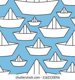 Paper boat pattern seamless. ship made of paper children toy background. Vector ornament