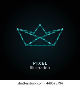 Paper boat - pixel icon. Vector Illustration. Design logo element. Isolated on black background. It is easy to change to any color.