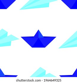 paper boat and paper plane seamless pattern, vector illustration