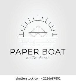 paper boat or sailboat with sunburst logo vector illustration design